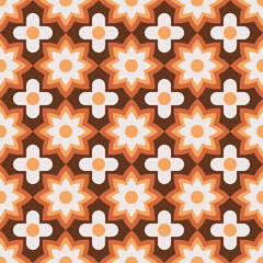 Poster - Retro Geometric Flower Shape Tileable Repeating Decorative Brown Pattern