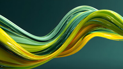 Poster - Abstract green and yellow liquid wavy shapes futuristic banner. Glowing retro waves vector background