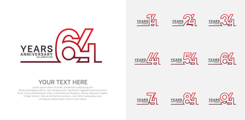  Anniversary logo set vector design, red color for celebration event