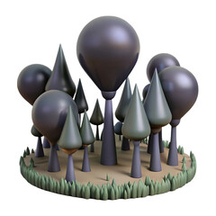 Aufkleber - 3d rendered abstract stylized forest with geometric trees on a circular platform