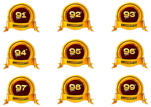 Anniversary 3D Icon Set With Golden Badge Transparent Background