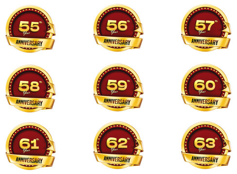 Anniversary 3D Icon Set With Golden Badge Transparent Background