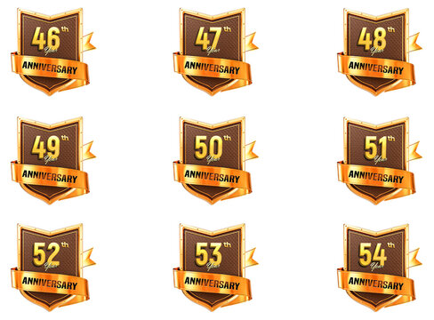 Anniversary 3D Icon Set With Golden Badge Transparent Background