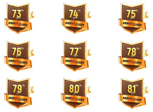 Anniversary 3D Icon Set With Golden Badge Transparent Background