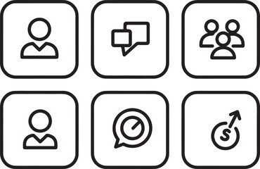 Poster - Set of six user interface icons with people chat and growth symbols isolated on transparent background