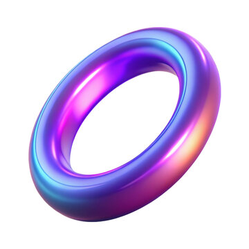 Abstract 3d rendered vibrant iridescent torus shape with glowing color gradient on black background.