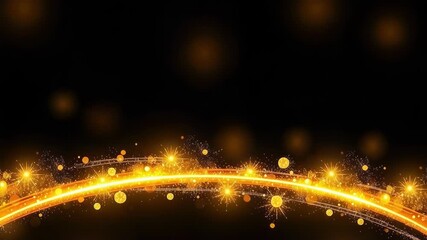 Poster - Golden abstract background with sparkling lights and a glowing curved line
