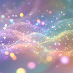 Poster - Abstract Dreamy pastel lowing glitter particles and soft bokeh lights background, magical, holiday, party, ai
