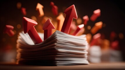 Poster - A stack of organized paperwork with red directional arrows symbolizing increased productivity strategic planning and successful business development