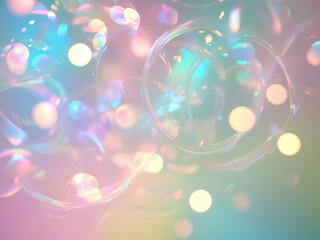 Poster - Abstract Soft pastel glowing iridescent bokeh lights and delicate swirls background, pink, blue, yellow, circle, ai