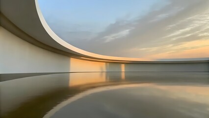 Poster - Minimalist Curved Architecture with Sunset Reflection

