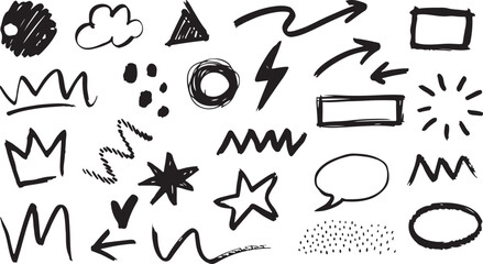 Poster - Hand Drawn Design Elements Collection.Arrow line hand drawn brush sketch element set. Grunge square, heart, arrow element scribble line brush hand drawn sketch design. Texture abstract chalk, crayon p