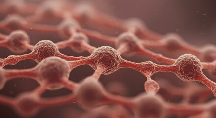 Leinwandbilder - Abstract close-up of a network structure with interconnected nodes and lines, rendered in shades of red and brown, suggesting a biological or molecular connection.