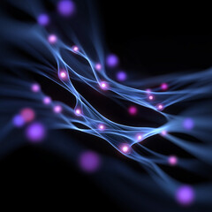 Poster - Abstract AI learning visualization with glowing neural networks, interconnected data nodes, and vibrant purple-blue light effects, symbolizing artificial intelligence and high-tech advancement.