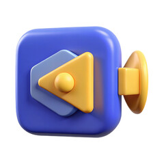 Aufkleber - Stylized 3d abstract geometric shapes in blue and yellow forming a play button icon isolated on white background