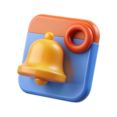 Aufkleber - 3d render of a stylized notification bell icon with a red ring and orange top on a blue calendar reminder isolated on white background