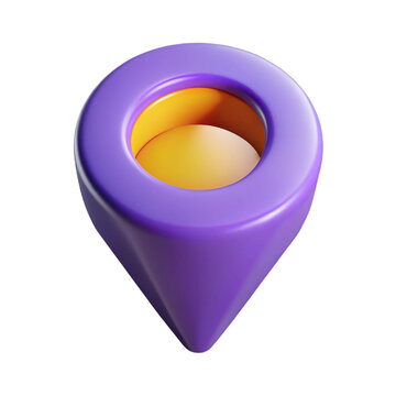 3d rendered purple and yellow location pin icon symbolizing navigation and points of interest isolated on white background