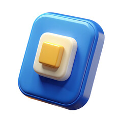 Aufkleber - Stylized 3d render of a blue rounded square button with a cream colored layer and a yellow square button on top isolated on white background
