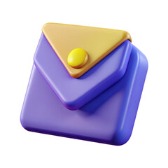 Aufkleber - Stylized 3d illustration of a purple envelope with a yellow flap and a yellow button isolated on white background