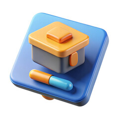 Aufkleber - Stylized 3d icon representing a pill capsule and a medical box on a blue platform isolated on white background