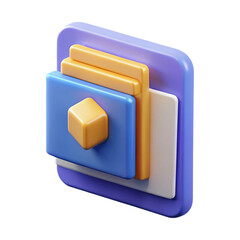 Aufkleber - Abstract 3d render of layered geometric shapes with a small cube on a blue square isolated on white background
