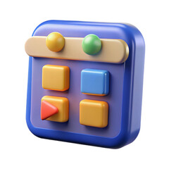 Aufkleber - Stylized 3d illustration of a blue device with colorful buttons and a play icon isolated on white background