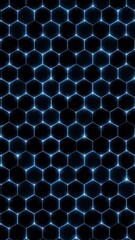 Poster - Glowing hexagonal grid on black background, perfect for sci-fi, blockchain, biotech, or futuristic vertical videos.