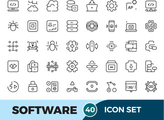 Fototapete - Software development icons set with programming coding web design technology symbols in line style vector illustration