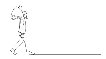 Poster - Animated self drawing of single one line drawing businessman carry big trophy cup for winner as symbol of victory. Business concept of success and competition. Full length animation