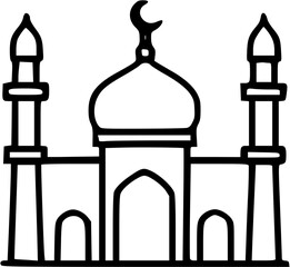 Leinwandbilder - Simple black line drawing of a mosque, featuring a dome and minarets.