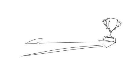 Poster - self drawing animation of single continuous line drawing side view businesswoman running to golden t