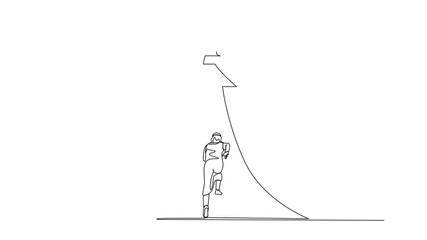 Poster - Self drawing animation of single continuous line drawing reach for trophy. Arab businessman runs to target. Man working for goal, success, development, victory, motivation. Full length animated
