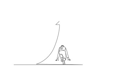 Poster - Animation of continuous one line drawing back view Arabic businessman ready to run to trophy at end of route. Vision mission and goal business. Male run to their goal, motivation. Full length motion