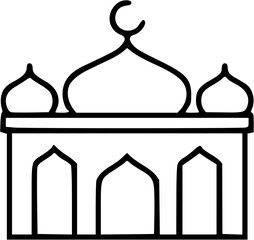 Leinwandbilder - Simple black and white outline illustration of a mosque with domes and a crescent.