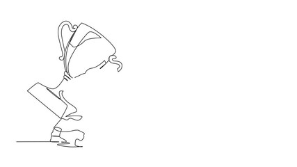 Poster - Animated self drawing of single continuous line drawing heavy burden of victory business. Tired and disappointed Arabian businessman is carrying huge golden trophy on back. Full length animation