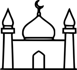 Leinwandbilder - Simple black and white line drawing of a mosque with minarets and a crescent moon.