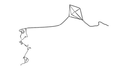 Poster - Animated self drawing of continuous one line drawing father and his child flying kite isolated on white background. Cartoon man carrying son on shoulders, playing with kid. Full length animation