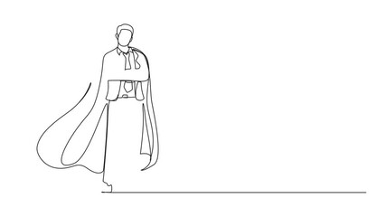 Poster - Animated self drawing of single continuous line drawing determined businessman or office worker super hero in cloak. The concept of leadership and strength in business. Full length animation