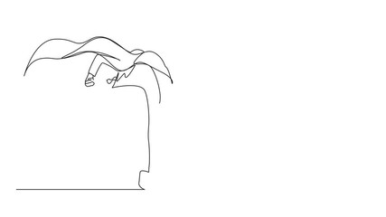 Poster - Animated self drawing of single one line drawing back view businessman superhero running to office. Powerful businessman enthusiastic with ideas and innovation. Full length animation
