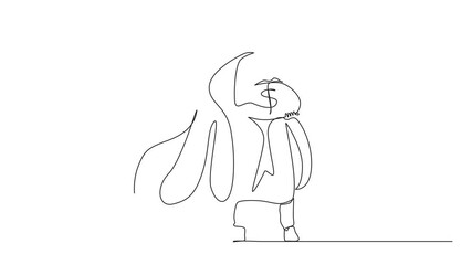 Aufkleber - Animated self drawing of single one line drawing gigantic profits of financial success. Super Arabian businessman hero with a bag of money. Business metaphor concept. Full length single line animation