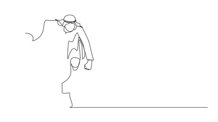 Poster - Animation of single continuous line drawing running business hero. Arabian businessman in cape superhero actions running. Superheroes. Success. One line self drawing animated. Full length motion