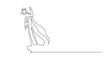 Poster - Animated self drawing of one line drawing superhero strong showing muscle. Superhero officer in action. Arabian businessman character superhero. Office employees. Full length single line animation