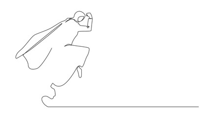 Poster - Animated self drawing of continuous line drawing superhero Arab businesswoman parry blow. Female in superwoman costume and mantle standing after fight. Victory. Full length single line animation
