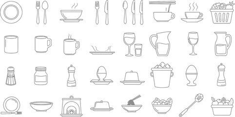 Vector icon set of kitchen and dining utensils