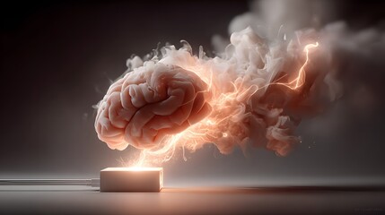Poster - This captivating image depicts the brain as a fiery energetic source of power and cognitive potential symbolizing the immense intellectual capacity and creative spark within the human mind