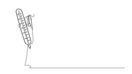 Poster - Animation of continuous one line drawing therapist doctor with mask on his face carry thermometer. Doctor in medical outfit with stethoscope. Single line self drawing animated. Full length motion