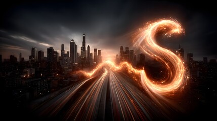 Poster - A dynamic futuristic cityscape with towering skyscrapers glowing energy pathways and a sense of rapid technological advancement and progress