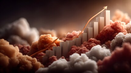 Poster - A dramatic of a successful business strategy with a soaring financial chart amidst billowing clouds symbolizing prosperity and expansion