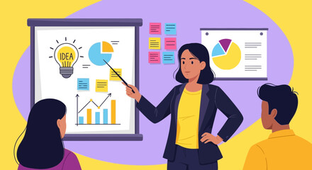 Poster - Business Presentation On Marketing Data With Businesswoman And Team