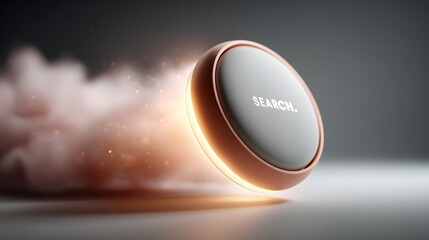 Poster - A bright glowing search button set against a dark moody background symbolizing the power of digital technology and the importance of finding information in the modern connected world